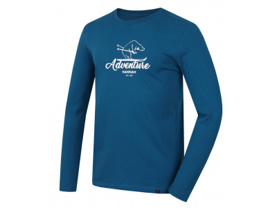 Men's leisure time T-shirt with long sleeves SKILL blue sapphire (print 2)