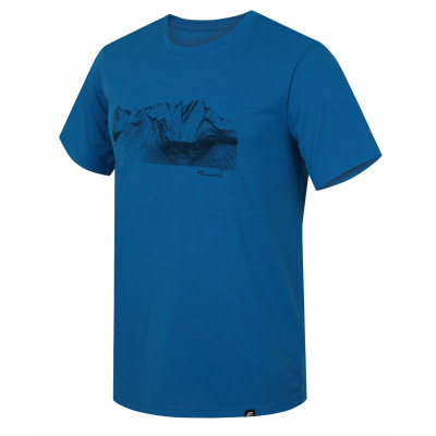 Mens mountain and trekking short sleeve T-shirt BITE blue jewel