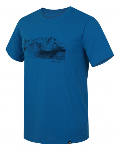 Mens mountain and trekking short sleeve T-shirt BITE blue jewel