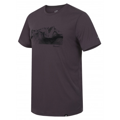 Mens mountain and trekking short sleeve T-shirt BITE pewter (print 1)