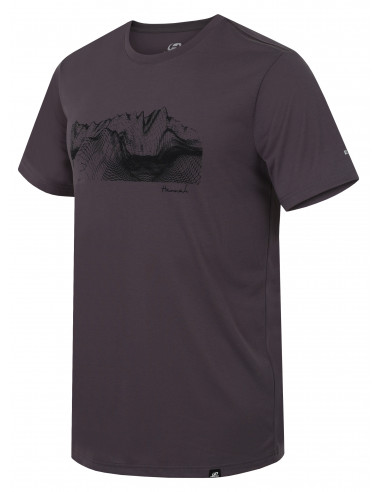 Mens mountain and trekking short sleeve T-shirt BITE pewter (print 1)