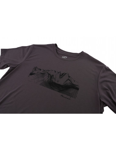 Mens mountain and trekking short sleeve T-shirt BITE pewter (print 1)