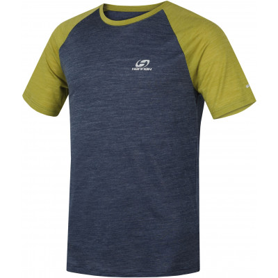 Mens mountain and trekking short sleeve T-shirt TARBEN dark denim/lime green