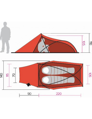 Camping tent RIDER 2 Mandarin red