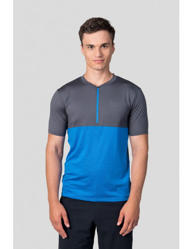 Men's active short sleeve T-shirt SANVI asphalt/french blue mel