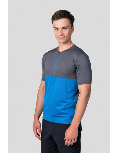 Men's active short sleeve T-shirt SANVI asphalt/french blue mel