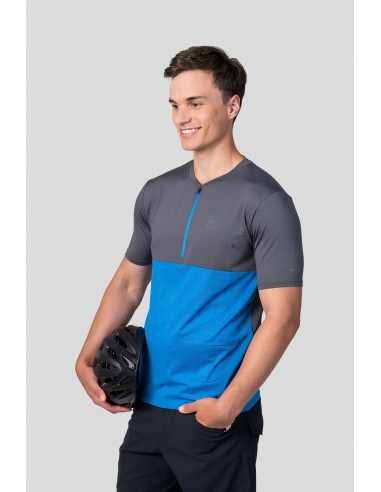 Men's active short sleeve T-shirt SANVI asphalt/french blue mel