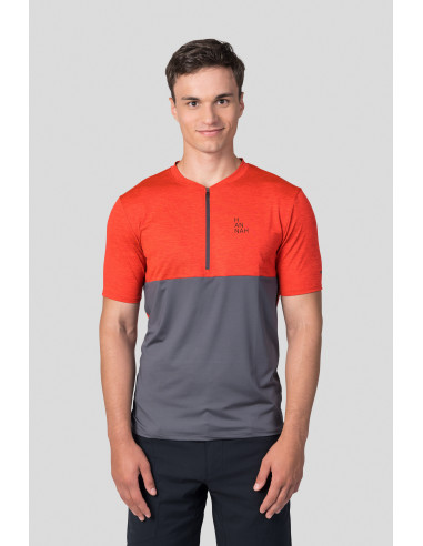 Men's active short sleeve T-shirt SANVI cherry tomato mel/asphalt