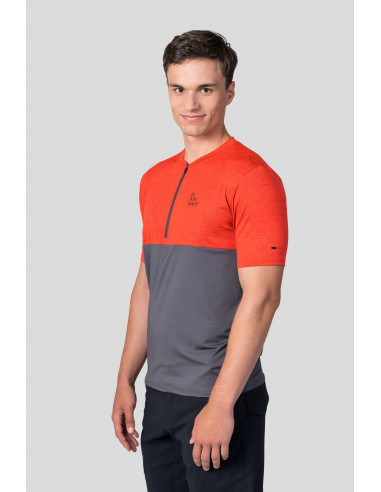 Men's active short sleeve T-shirt SANVI cherry tomato mel/asphalt