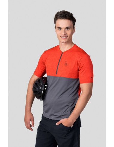 Men's active short sleeve T-shirt SANVI cherry tomato mel/asphalt