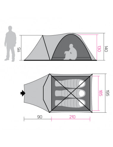 camping Tent HOVER 3 Spring green/cloudy gray
