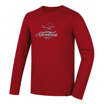 Men's leisure time T-shirt with long sleeves SKILL garnet (print 2)