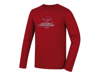 Men's leisure time T-shirt with long sleeves SKILL garnet (print 2)