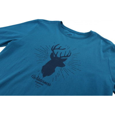 Men's leisure time T-shirt with long sleeves SKILL blue sapphire (print 1)